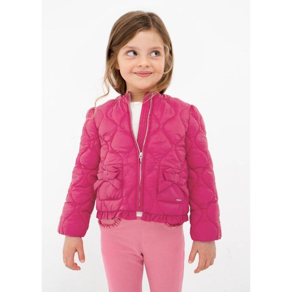 • Mayoral Girls Pink Quilted Lightweight Jacket Windbreaker Ruffle Size size 6